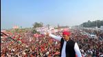 Samajwadi Party chief Akhilesh Yadav in Lucknow on Sunday. (ANI PHOTO)