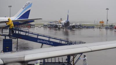 Chennai: Aeroplanes stand parked amid low visibility as operation of several flights were delayed due to heavy rain in Chennai, on Friday (PTI)