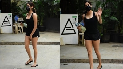 Janhvi Kapoor is known for keeping her gym fits stylish. Moreover, her athleisure wardrobe is worth taking notes from. So, it comes as no surprise that her latest look deserves a place in your gym wear bookmarks. (HT Photo/Varinder Chawla)