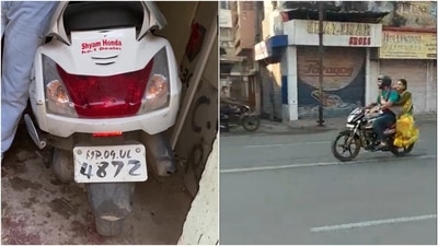 The complainant shared the photograph of the number plate of his two-wheeler with ANI. (ANI, Twitter/@jdjsindore) The complainant shared the photograph of the number plate of his two-wheeler with ANI. (ANI, Twitter/@jdjsindore)