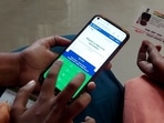 Girls from 15 to 18 years of age register for Covid-19 vaccination on the Co-WIN platform in Tiruchirappalli on Saturday.&nbsp;