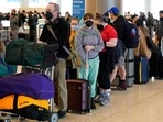 The cancellations, coupled with more than 5,000 flight delays on Monday, just add to the despair felt over the weekend by holidays travelers trying to get home. In picture - Travelers wait in the ticketing line at Salt Lake City International Airport in Salt Lake City.(AP) The cancellations, coupled with more than 5,000 flight delays on Monday, just add to the despair felt over the weekend by holidays travelers trying to get home. In picture - Travelers wait in the ticketing line at Salt Lake City International Airport in Salt Lake City.(AP)
