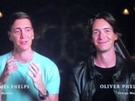 Oliver Phelps and his twin brother James Phelps in Harry Potter 20th Anniversary Return to Hogwarts.