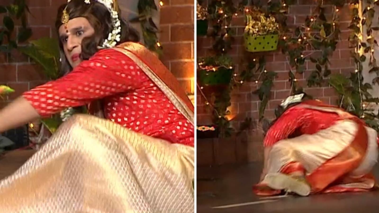 Krushna Abhishek trips and falls on The Kapil Sharma Show, says ‘Don’t make me wear a saree again’