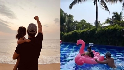 Angad Bedi took in a view of the sunset and chilled in the pool with his three-year-old daughter Mehr. 