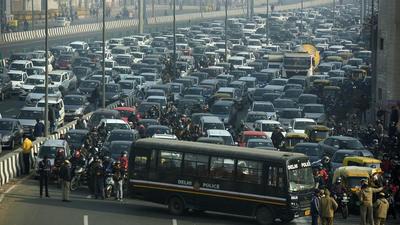 The protest began at 9am and continued for 2-3 hours, the traffic police said, adding that it took them at least four hours to clear the traffic jams triggered by the protest. (Raj K Raj/HT Photo)