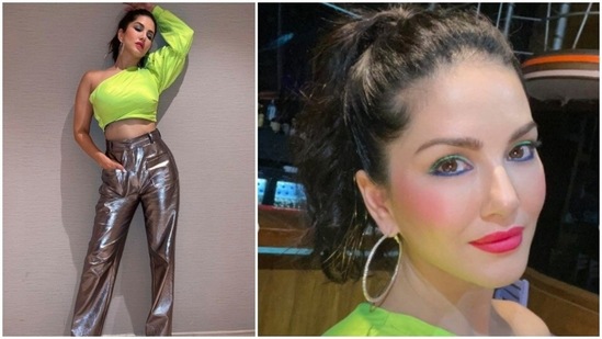 Sunny Leone teamed her look with hoop earrings and black peep-toe heels.(Instagram/@sunnyleone)