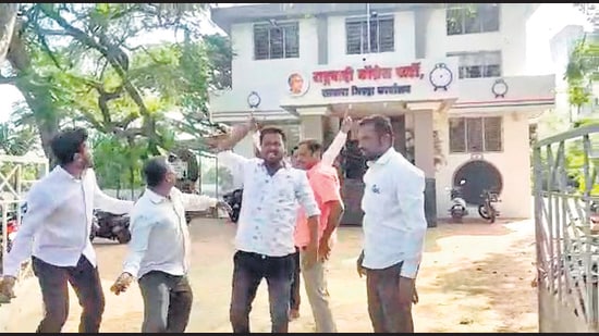 Supporters of NCP MLC Shashikant Shinde pelted stones at the party office after Shinde lost the Satara District Cooperative Bank election by one vote to nearest rival and NCP rebel Dyandev Ranjane. (HT FILE PHOTO)