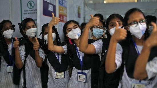 Dr R S Sharma, Cowin platform chief, had earlier mentioned that children can either carry their Aadhaar and other national identity cards or use their class 10th ID card for registration.(REUTERS)