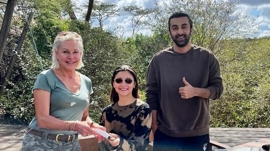 Ranbir Kapoor and Alia Bhatt with author and designer Lisa Christoffersen in Africa.