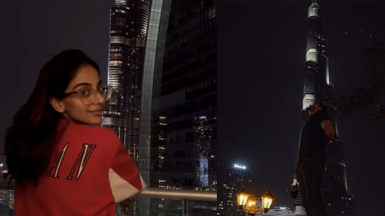 Banita Sandhu and Dhruv Vikram in Dubai.&nbsp;