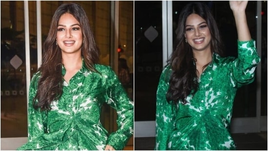 Miss Universe Harnaaz Sandhu wins airport fashion game in printed blouse-pants, it costs <span class='webrupee'>₹</span>18k