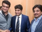 Avishek Dalmiya (center) with Sourav Ganguly and Snehashish Ganguly(PTI Image) Avishek Dalmiya (center) with Sourav Ganguly and Snehashish Ganguly(PTI Image)
