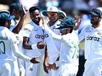 Ebadot Hossain of Bangladesh celebrates the wicket of Devon Conway. Ebadot Hossain of Bangladesh celebrates the wicket of Devon Conway. 