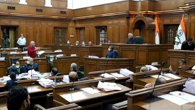 Delhi deputy CM Manish Sisodia speaks in the Delhi Assembly during the winter session on Tuesday. (ANI) Delhi deputy CM Manish Sisodia speaks in the Delhi Assembly during the winter session on Tuesday. (ANI)