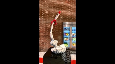 Taken from the Instagram video, the image shows the amazing rocket sculpture created by the pastry chef using chocolate. (Instagram/@amauryguichon)