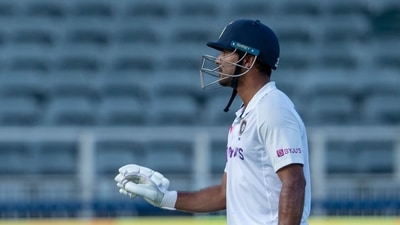 India's batsman Mayank Agarwal leaves the field after being dismissed by South Africa's bowler Duanne Olivier, during the second day of the 2nd Test Cricket match between South Africa and India at the Wanderers stadium in Johannesburg, South Africa, Tuesday, Jan. 4, 2022. (AP Photo/Themba Hadebe) (AP) India's batsman Mayank Agarwal leaves the field after being dismissed by South Africa's bowler Duanne Olivier, during the second day of the 2nd Test Cricket match between South Africa and India at the Wanderers stadium in Johannesburg, South Africa, Tuesday, Jan. 4, 2022. (AP Photo/Themba Hadebe) (AP)