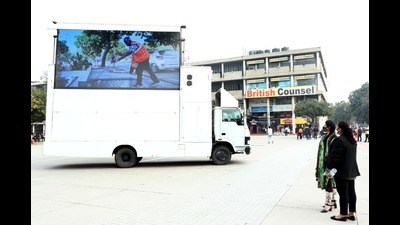 The LED van launched by the Chandigarh MC to raise awareness on sanitation. (HT Photo)