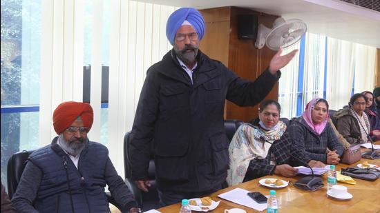 Councillors during the MC House meeting in Mohali on Tuesday. (Keshav Singh/HT)