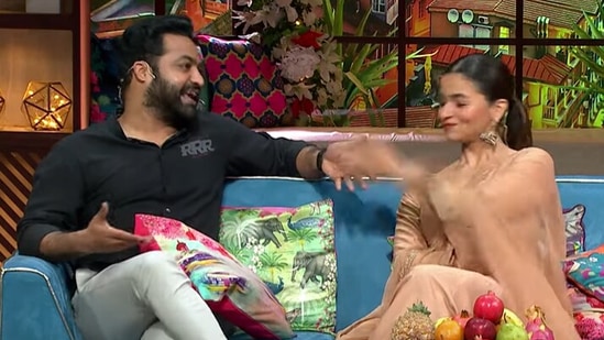 Alia Bhatt with Jr NTR on The Kapil Sharma Show.