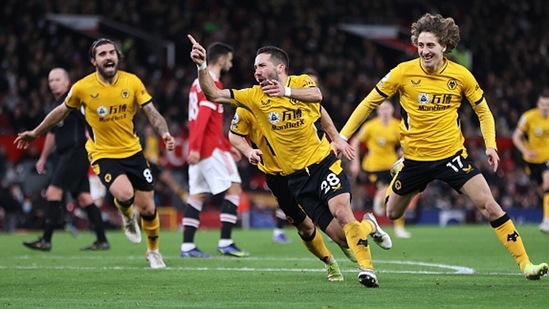 Joao Moutinho of Wolverhampton celebrates after scoring the side's first goal.&nbsp;(Getty)