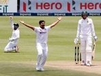 India's Shardul Thakur and Rishabh Pant appeal successfully for the wicket of South Africa's Rassie van der Dussen.
