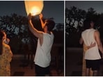 Soha Ali Khan and Kunal Kemmu releasing a floating lantern.
