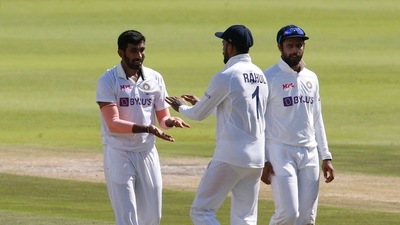 India's Jasprit Bumrah celebrates with KL Rahul after taking the wicket of South Africa's Keshav Maharaj . (REUTERS)