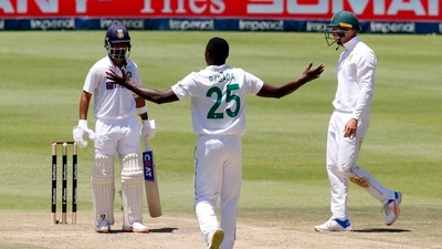 Cricket - Second Test - South Africa v India - Imperial Wanderers Stadium, Johannesburg, South Africa - January 5, 2022 South Africa's Kagiso Rabada celebrates after taking the wicket of India's Ajinkya Rahane REUTERS/Rogan Ward (REUTERS)