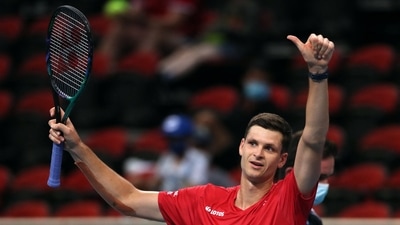 ATP Cup: Poland's Hubert Hurkacz celebrates winning his group stage match against Argentina's Diego Schwartzman (REUTERS)
