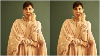 Assisted by makeup artist Shweta Melwani, Kirti opted for a minimal makeup look. She decked up in maroon eyeshadow, black eyeliner, black kohl, mascara-laden eyelashes, drawn eyebrows, contoured cheeks and a shade of nude lipstick. (Instagram/@iamkirtikulhari)