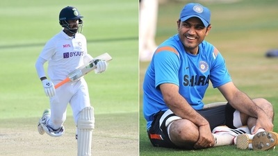 Cheteshwar Pujara and Virender Sehwag.&nbsp; (BCCI/Getty)