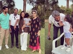Neha Dhupia and family with Kapil Dev and his wife Romi. Neha Dhupia and family with Kapil Dev and his wife Romi.