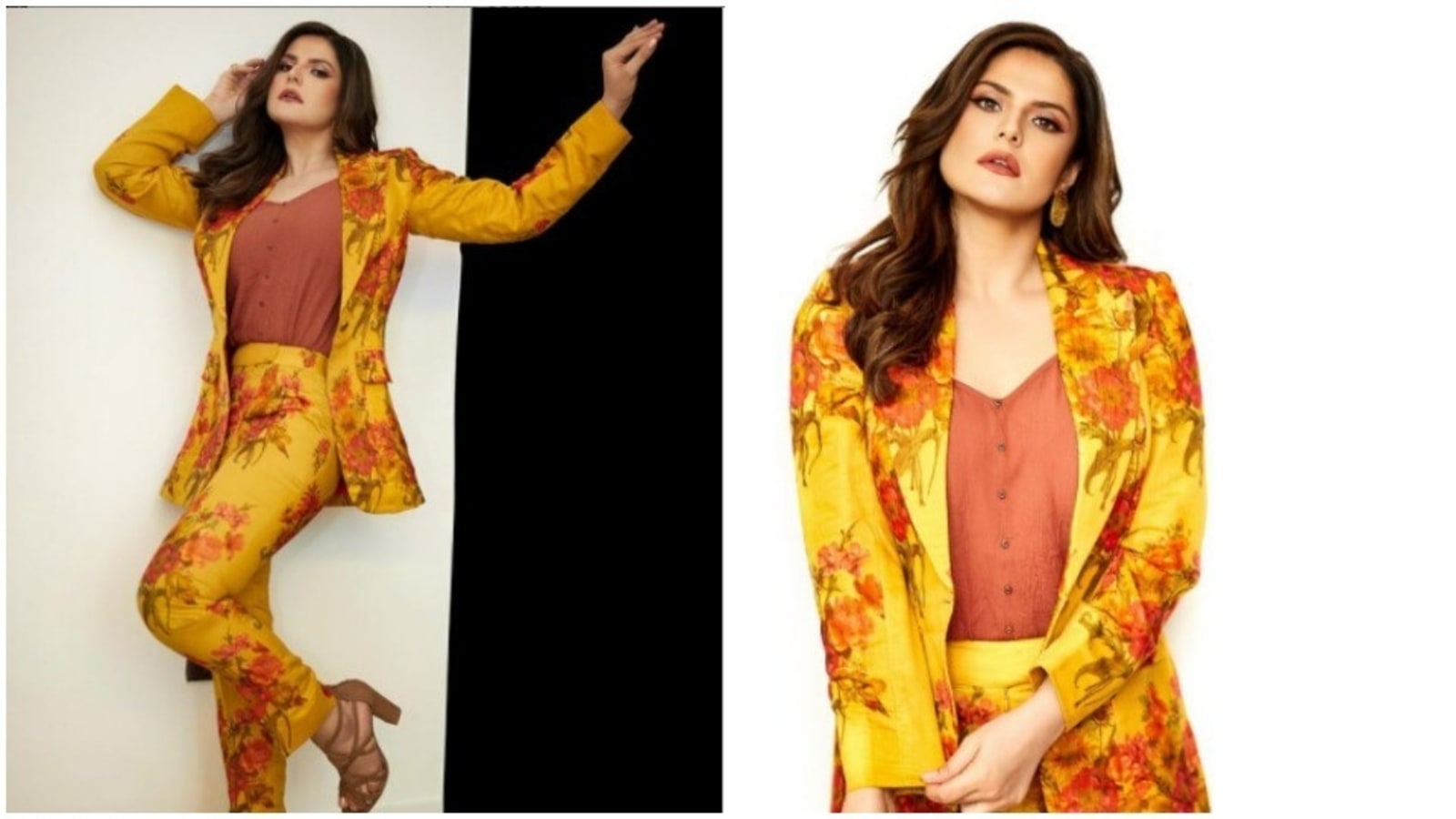 Zareen Khan is the glam queen in a yellow floral pant suit | Hindustan Times