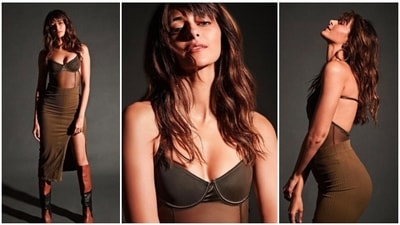 Ananya Panday looks unrecognisable in her latest photoshoot pictures in rustic coloured bustier corset bodysuit and thigh-high slit ribbed high-rise body-hugging skirt. (Instagram/@ananyapanday) Ananya Panday looks unrecognisable in her latest photoshoot pictures in rustic coloured bustier corset bodysuit and thigh-high slit ribbed high-rise body-hugging skirt. (Instagram/@ananyapanday)