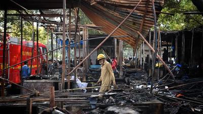 Charred shops in Chandni Chowk’s New Lajpat Rai Market on Thursday. (Sanchit Khanna/HT Photo) Charred shops in Chandni Chowk’s New Lajpat Rai Market on Thursday. (Sanchit Khanna/HT Photo)