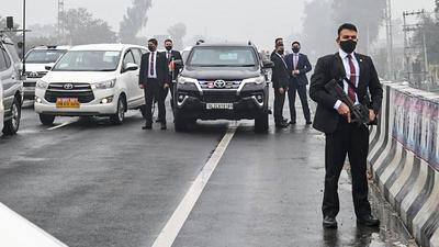 Prime Minister Narendra Modi's convoy is seen stuck on a flyover near Ferozpur in Punjab on Wednesday. (PTI)