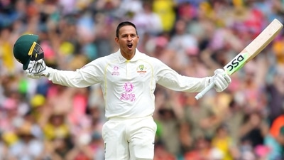 Australia's Usman Khawaja celebrates his century. (REUTERS)