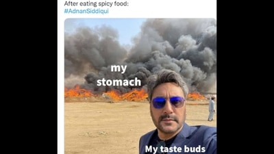 The image shows one of the meme that the picture of the Pakistani actor prompted. (Twitter/@holly_Yapper)