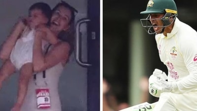 Usman Khawaja's wife celebrates his 100 with daughter Usman Khawaja's wife celebrates his 100 with daughter 
