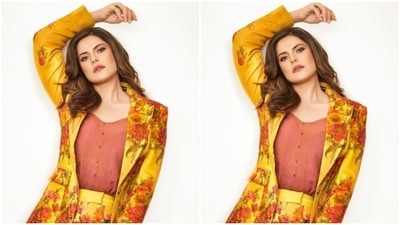 For footwear, Zareen opted for ochre stilettos with tie-up details. (Instagram/@zareenkhan)