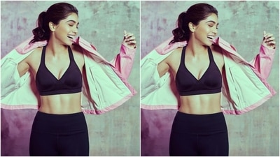 Coming to the clothes that Sharvari wore in the pictures, we loved every bit of it. The star chose an all-black workout look and added a pop of colour to it. She wore a black sports bra with a plunging neckline and cropped length, flaunting her washboard abs. (Instagram/@sharvari) Coming to the clothes that Sharvari wore in the pictures, we loved every bit of it. The star chose an all-black workout look and added a pop of colour to it. She wore a black sports bra with a plunging neckline and cropped length, flaunting her washboard abs. (Instagram/@sharvari)