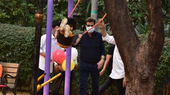 Jeetendra clicked playing with grandson Ravie at a Mumbai park. (Varinder Chawla)