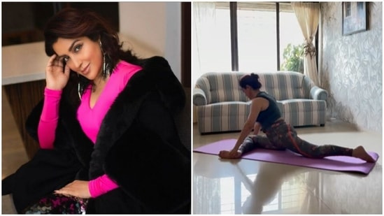 Tisca Chopra is shedding off gajar ka halwa and malai through stretches(Instagram/@tiscaofficial)