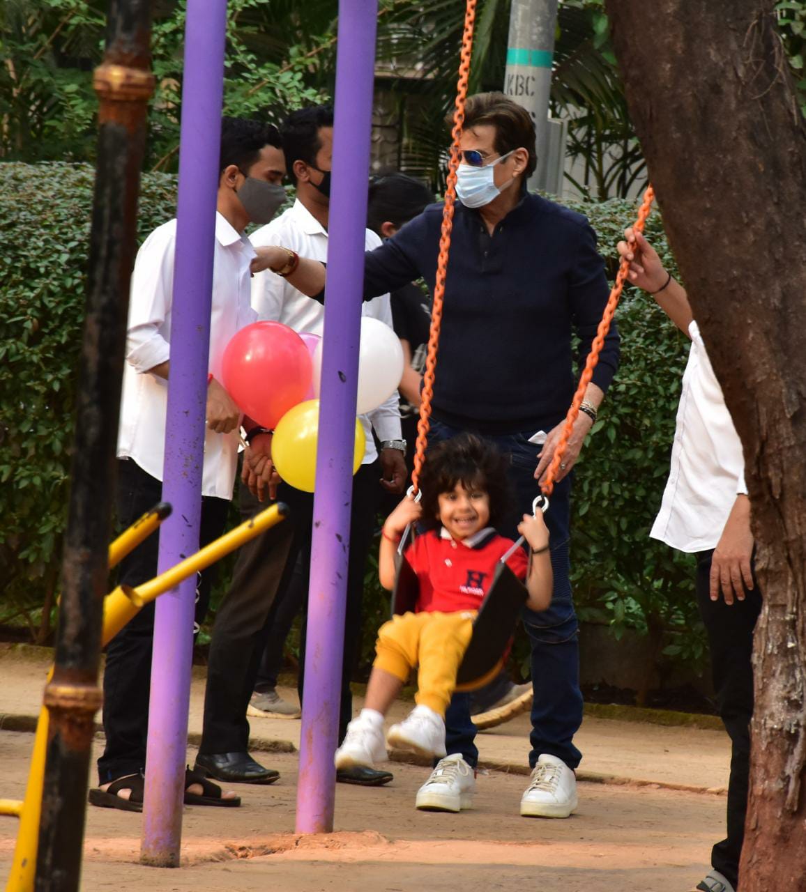 Jeetendra spends some quality time with Ravie at a Mumbai park on Friday. (Varinder Chawla)