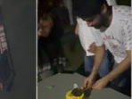 Nithiin cuts birthday cake for his wife Shalini, who tested positive for Covid-19.(Twitter) Nithiin cuts birthday cake for his wife Shalini, who tested positive for Covid-19.(Twitter)
