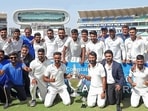 The Saurashtra cricket team after winning the Ranji Trophy. (Saurashtra/Twitter) The Saurashtra cricket team after winning the Ranji Trophy. (Saurashtra/Twitter)