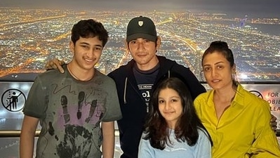 Mahesh Babu with family in Dubai. Mahesh Babu with family in Dubai. 