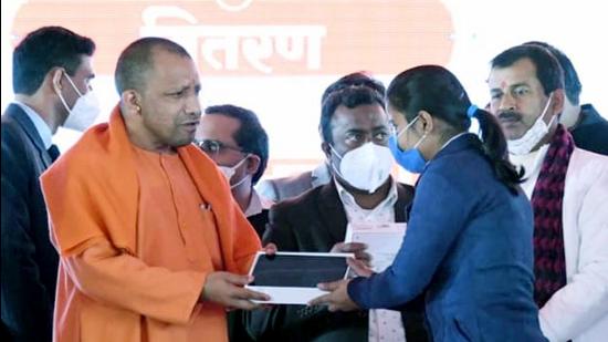 Uttar Pradesh chief minister Yogi Adityanath in Ayodhya on Friday. (SOURCED IMAGE)