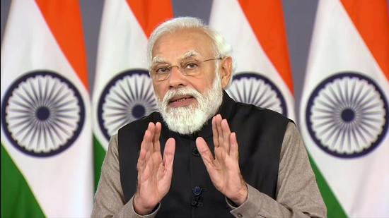 Prime Minister Narendra Modi speaks during the inauguration of the second campus of Kolkata’s Chittaranjan National Cancer Institute via video conferencing, in New Delhi on Friday. (ANI)